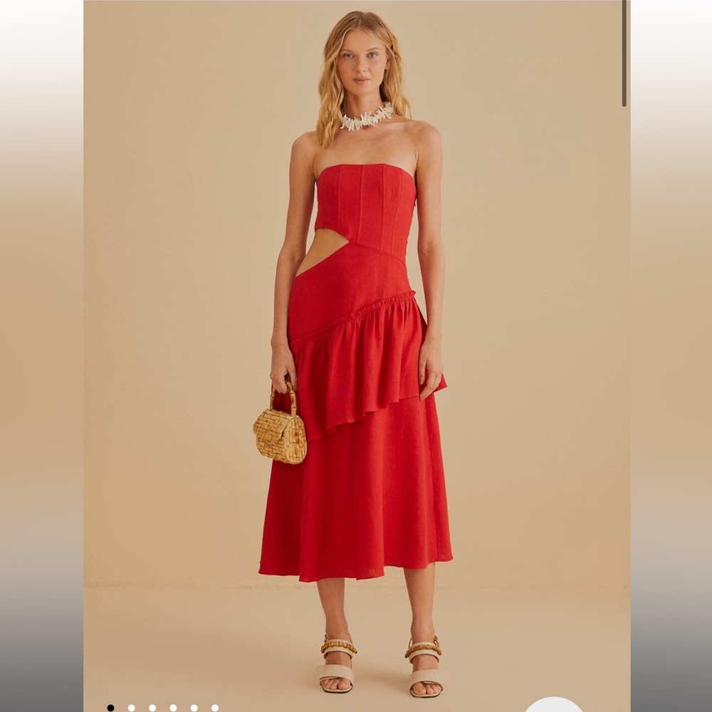 FARM Rio Red Cut Out Strapless Midi